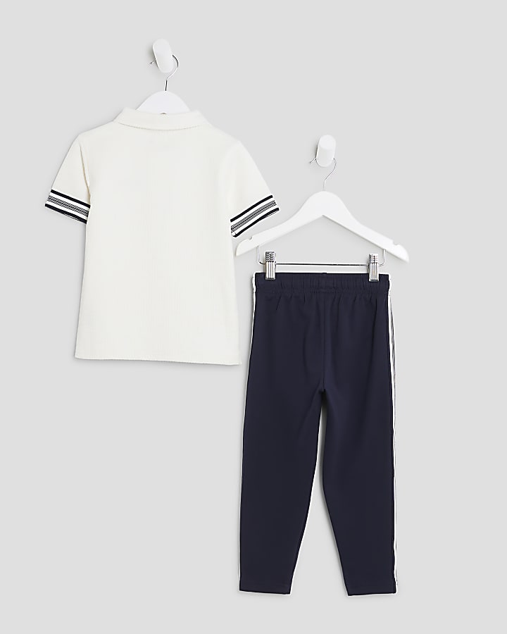 Mini Boys White Polo Shirt And Joggers Set
