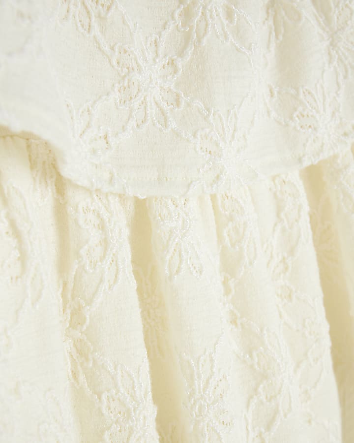 Girls Cream Lace  Kickflare Trousers Set