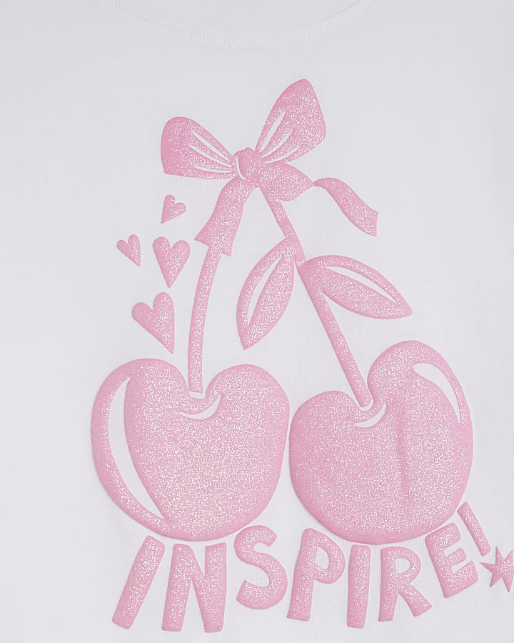 Girls White Inspire Cherry T-Shirt Set