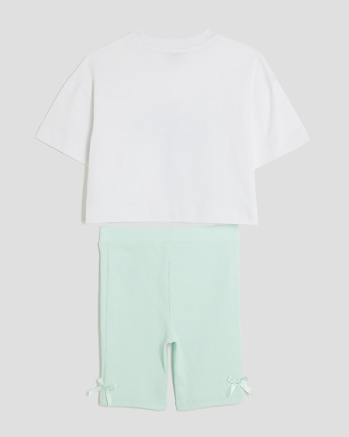 Girls Blue Gingham Bow T-Shirt Set