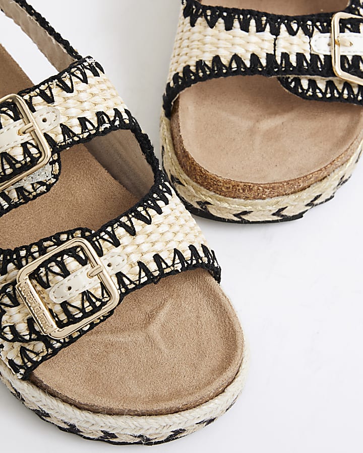 Girls Beige Whipstitch Footbed Sandals