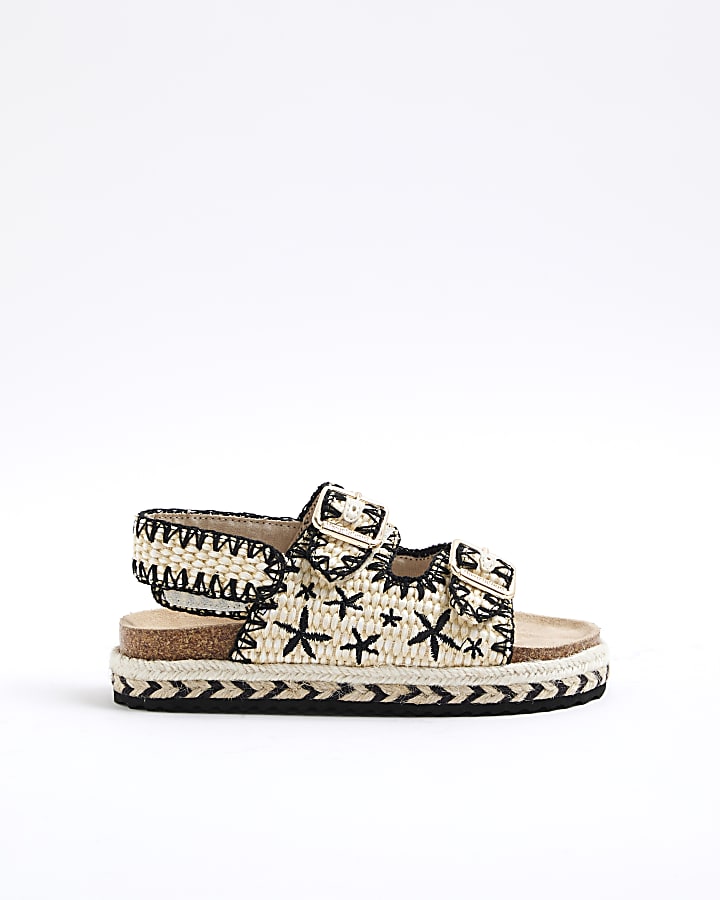 Girls Beige Whipstitch Footbed Sandals