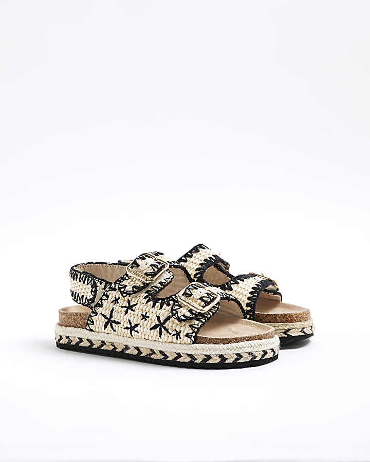Girls Beige Whipstitch Footbed Sandals