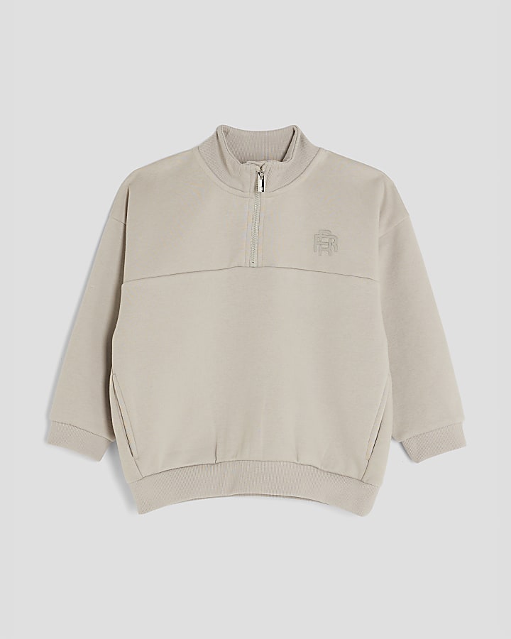 Mini Boys Beige Funnel Sweatshirt