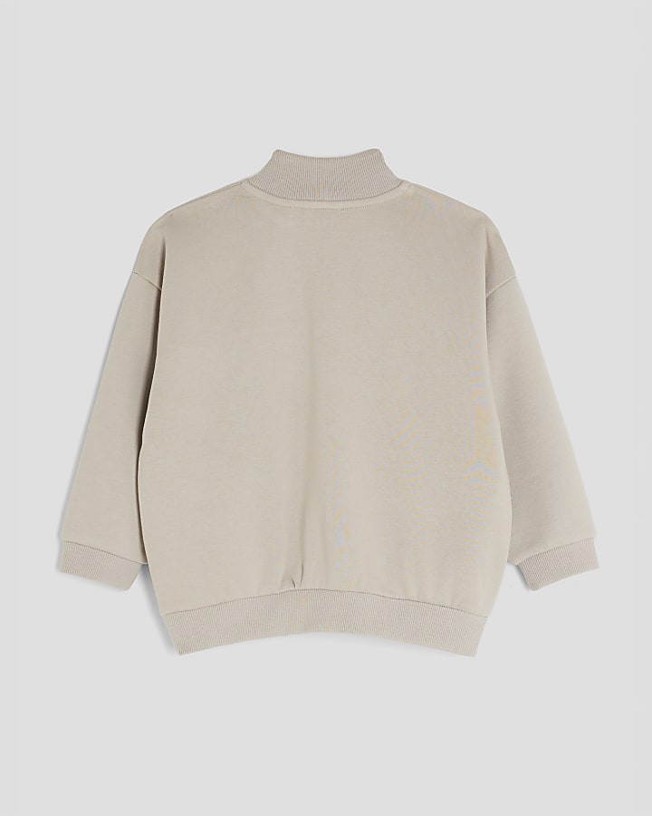 Mini Boys Beige Funnel Sweatshirt