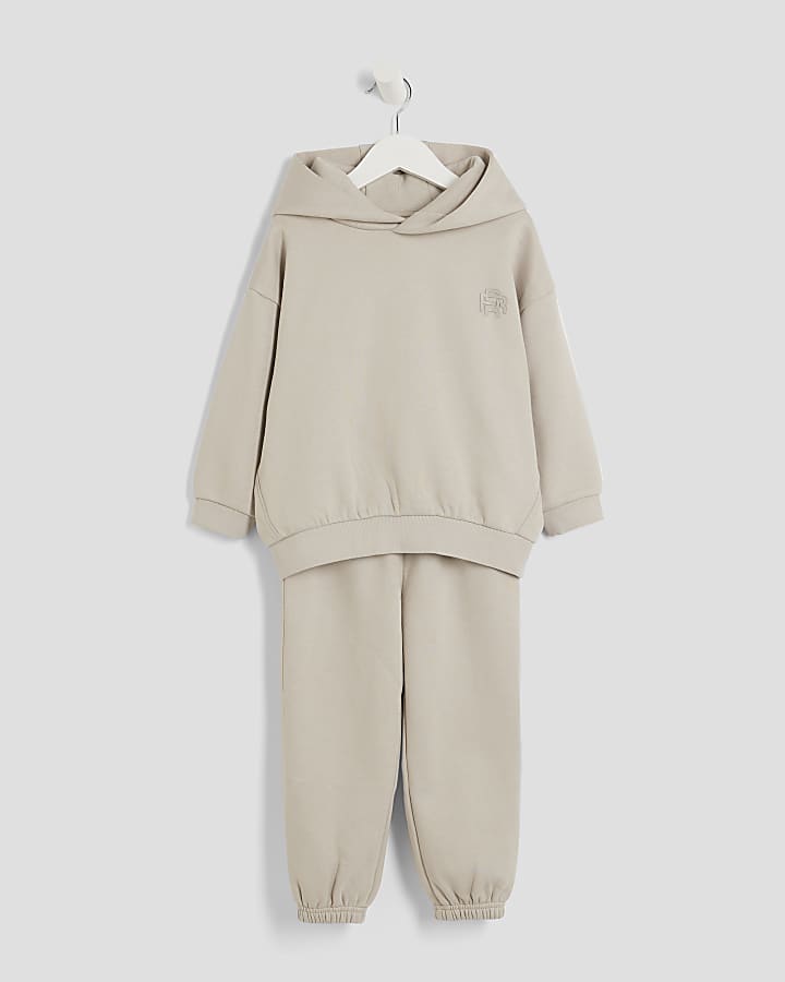 Mini Boys Beige RR Hoodie And Joggers Set