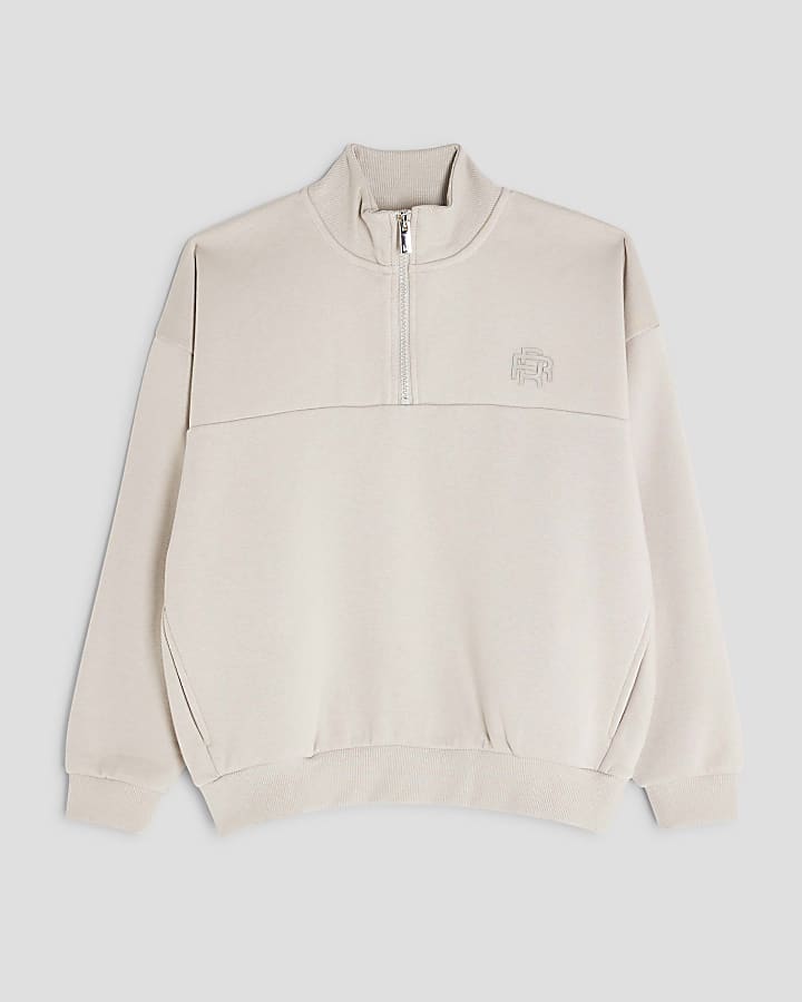 Boys Beige Funnel Sweatshirt