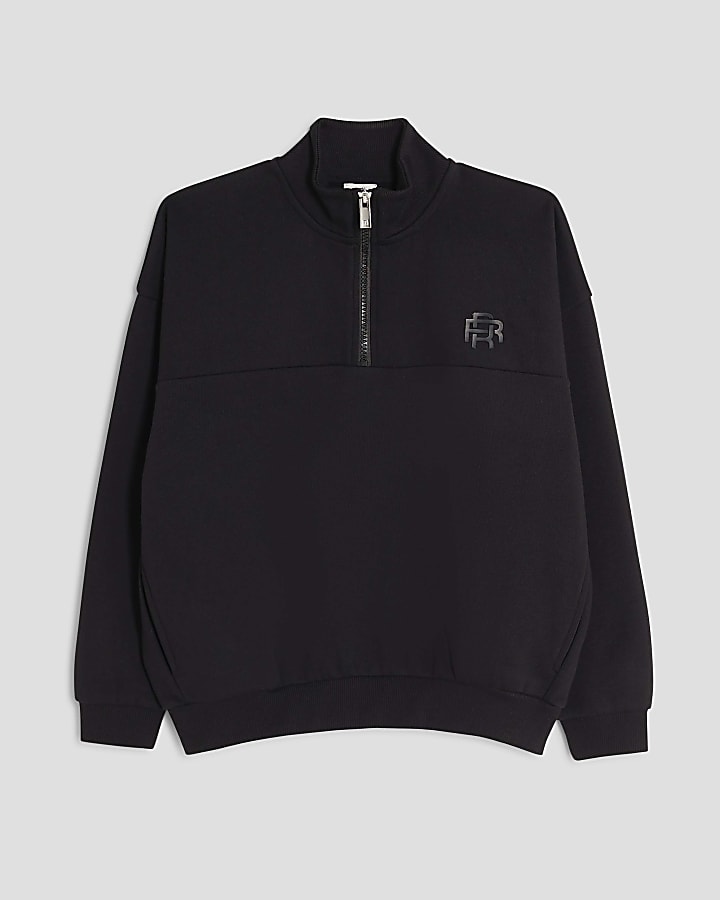 Boys Black Funnel Neck Sweatshirt