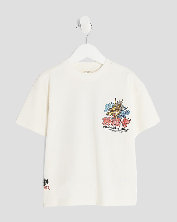 Mini Boys Cream Japanese Dragon T-Shirt