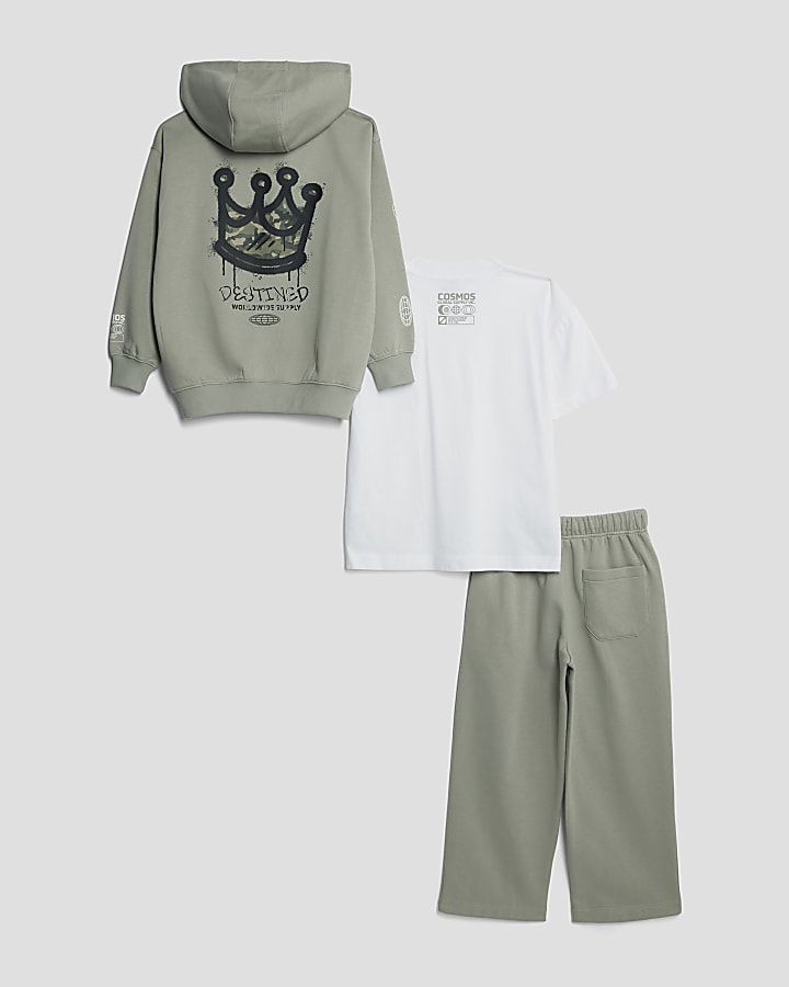 Boys Khaki Crown Zip Through Hoodie Set
