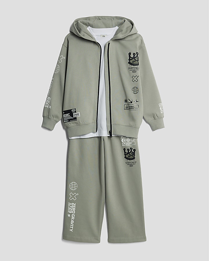 Boys Khaki Crown Zip Through Hoodie Set