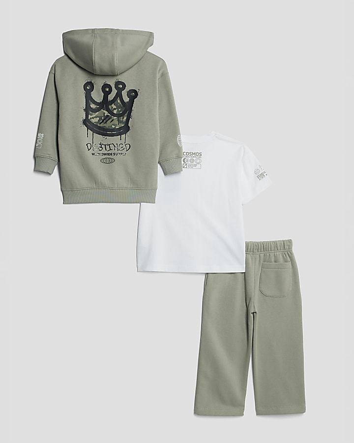 Mini Boys Khaki Crown Zip Through Hoodie Set