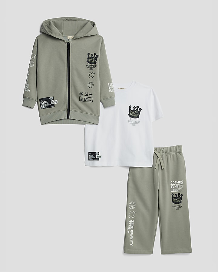 Mini Boys Khaki Crown Zip Through Hoodie Set