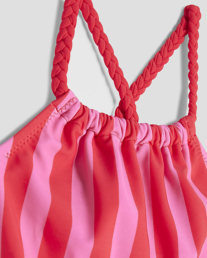 Mini Girls Pink Stripe Charm Belt Swimsuit