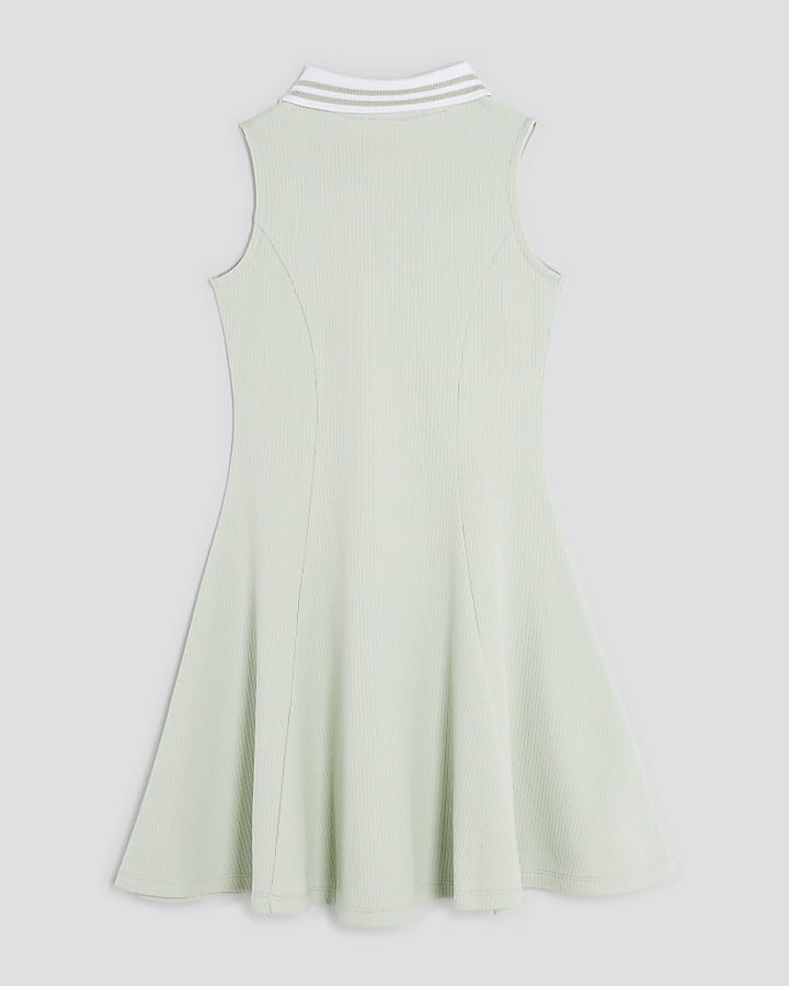 Girls Green Sleeveless Bow Collar Dress