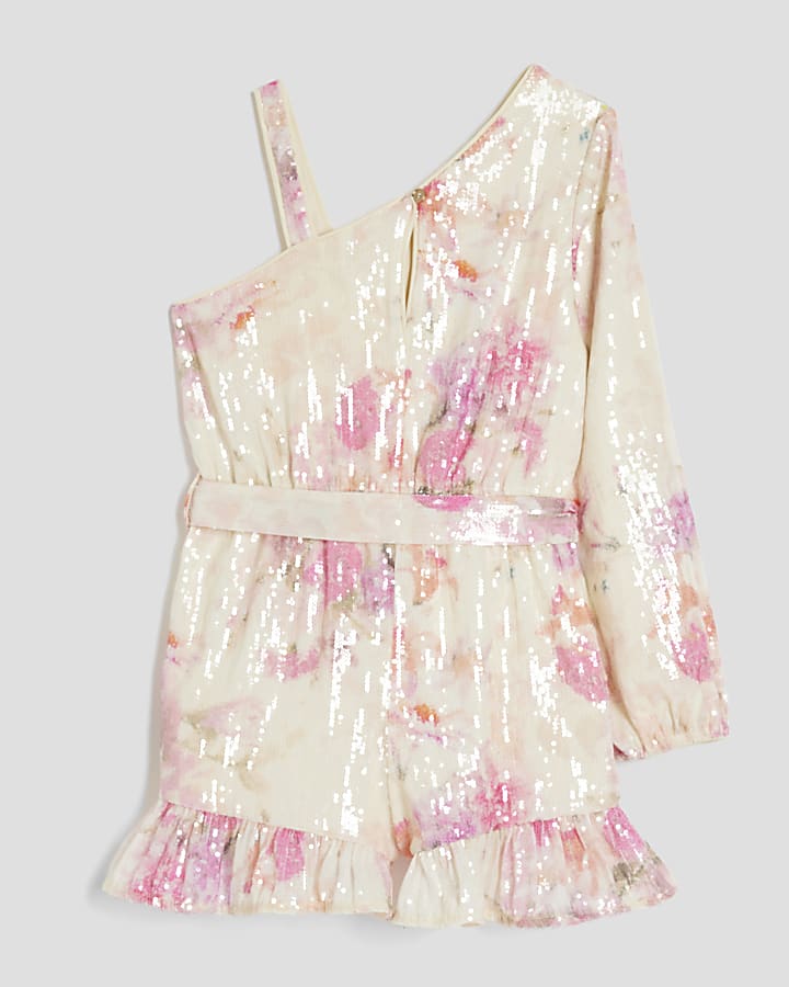 Girls Yellow Floral One Shoulder Playsuit