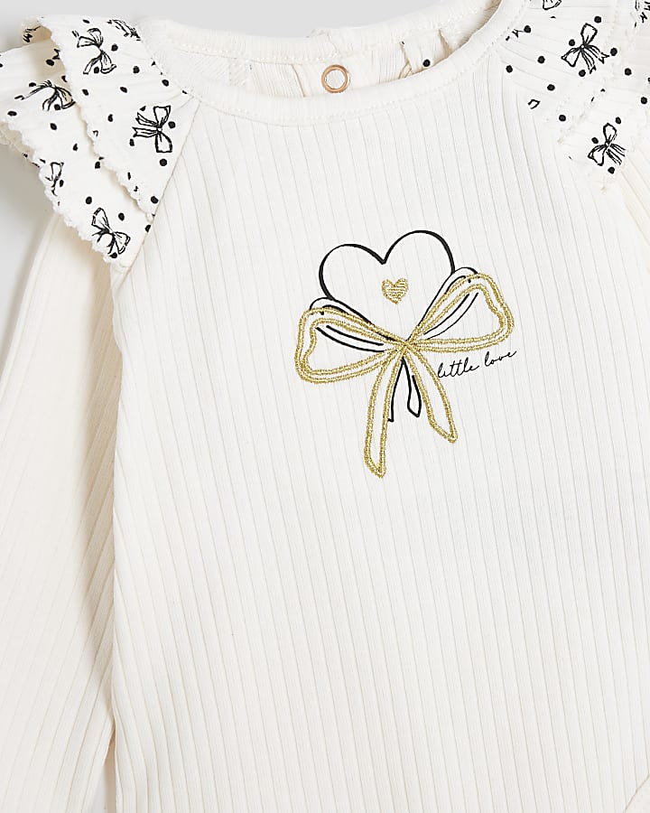 Baby Girls Cream Bow Print Bodysuit Set