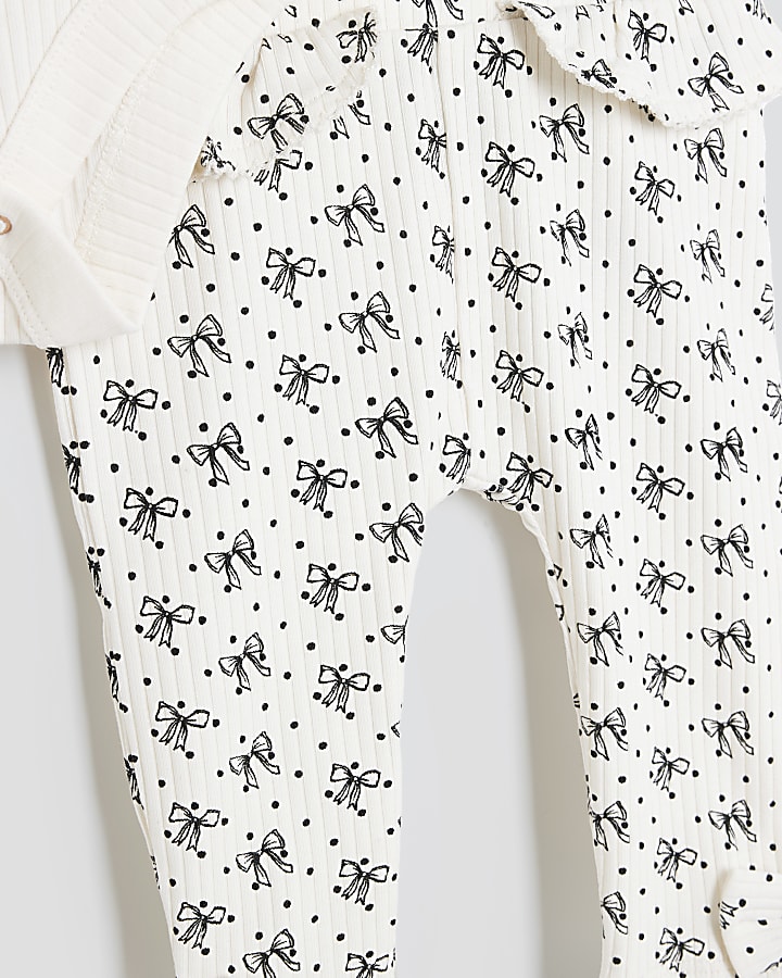 Baby Girls Cream Bow Print Bodysuit Set