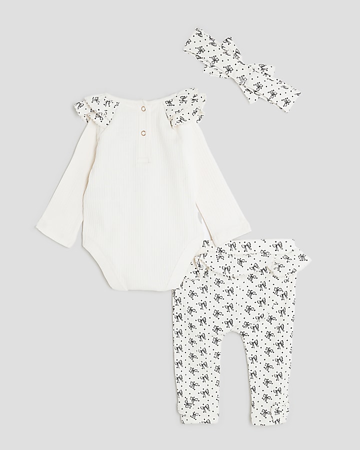 Baby Girls Cream Bow Print Bodysuit Set