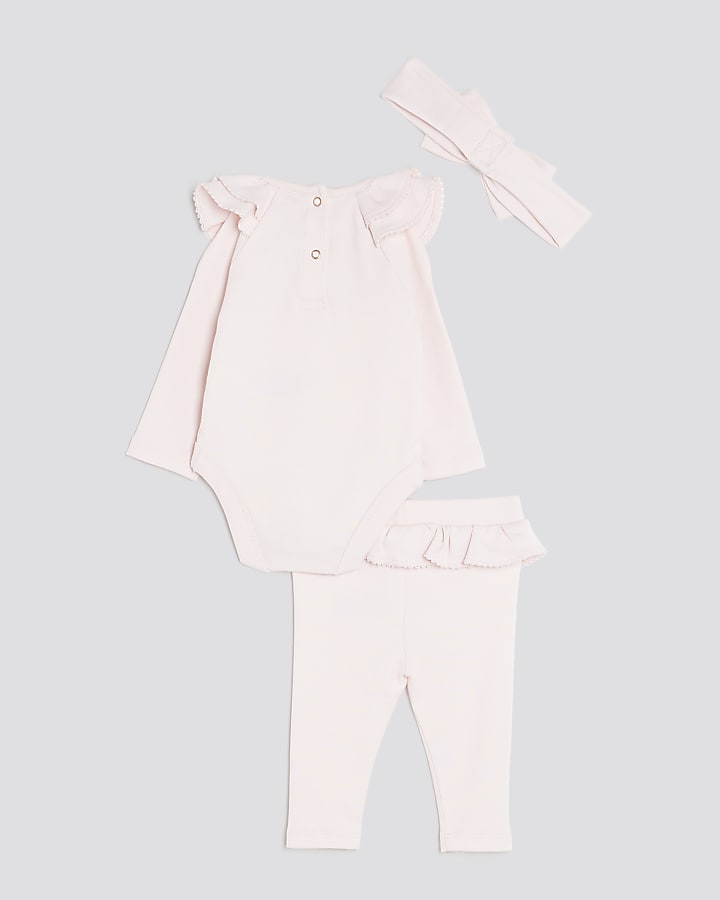 Baby Girls Pink Bear Bodysuit 3 Piece Set