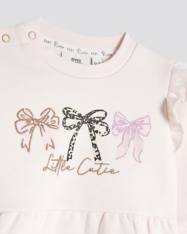 Baby Girls Pink Bow Peplum Sweatshirt Set