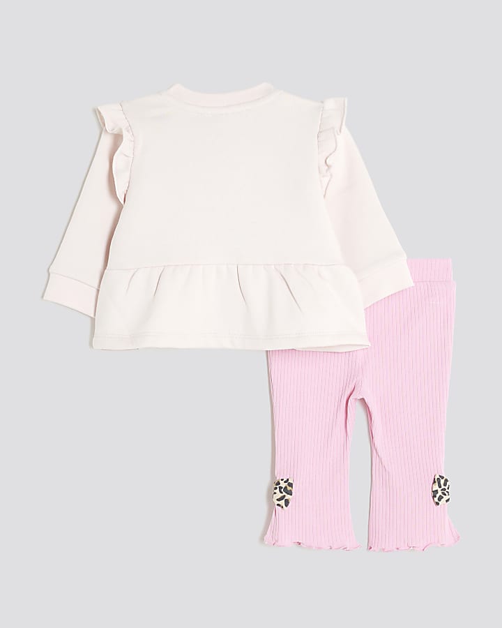 Baby Girls Pink Bow Peplum Sweatshirt Set
