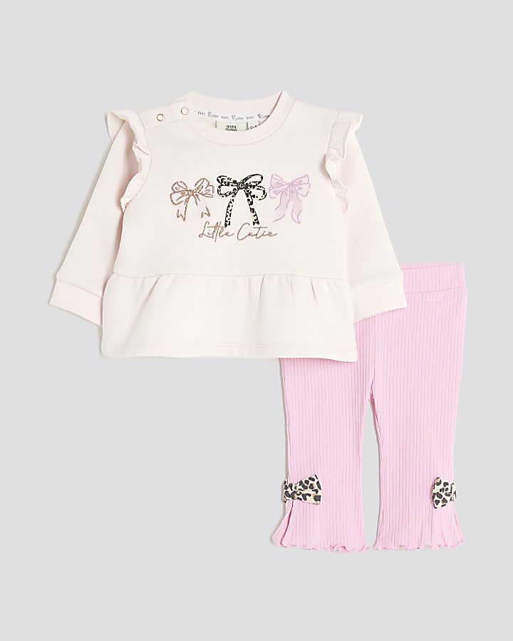 Baby Girls Pink Bow Peplum Sweatshirt Set