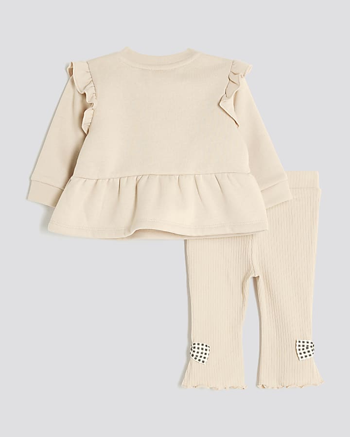 Baby Girls Beige Peplum Sweatshirt Set