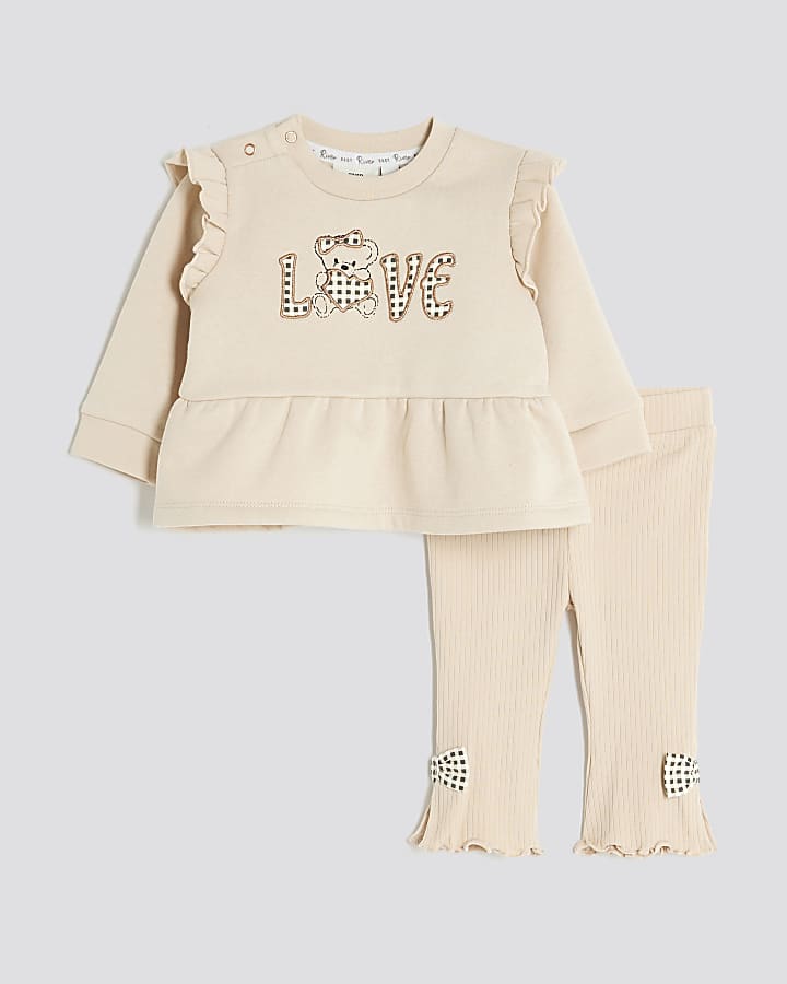 Baby Girls Beige Peplum Sweatshirt Set