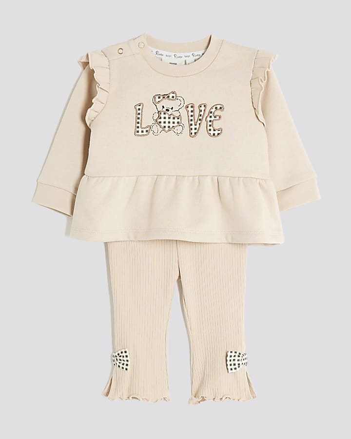 Baby Girls Beige Peplum Sweatshirt Set