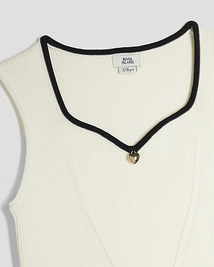 Girls Cream Sleeveless Sweetheart Top