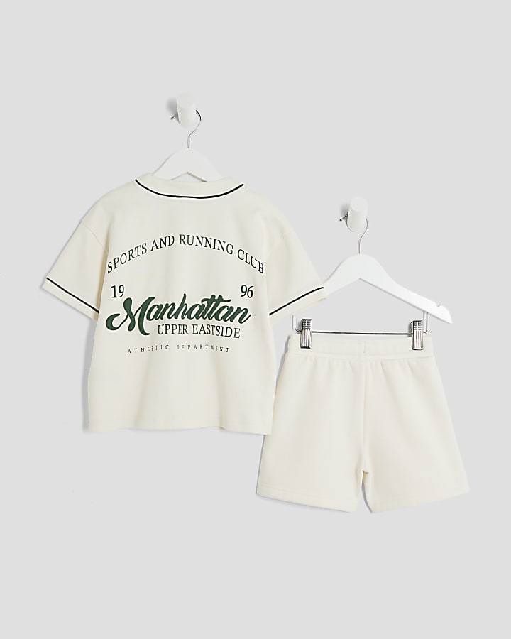 Mini Boys Cream Baseball T-Shirt & Shorts Set