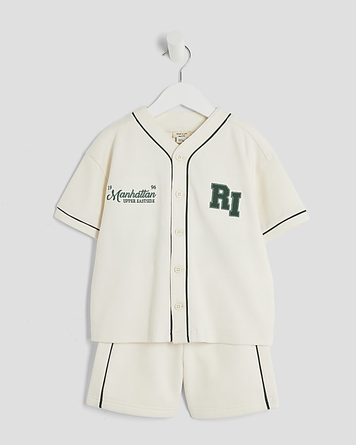 Mini Boys Cream Baseball T-Shirt & Shorts Set