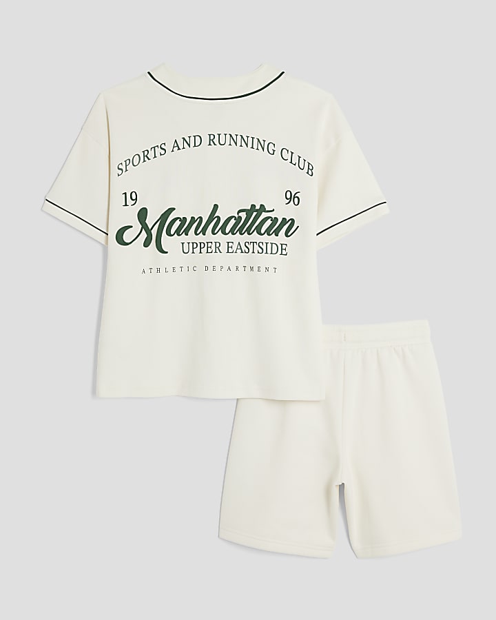 Boys Cream Baseball T-Shirt & Shorts Set