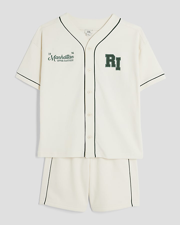 Boys Cream Baseball T-Shirt & Shorts Set