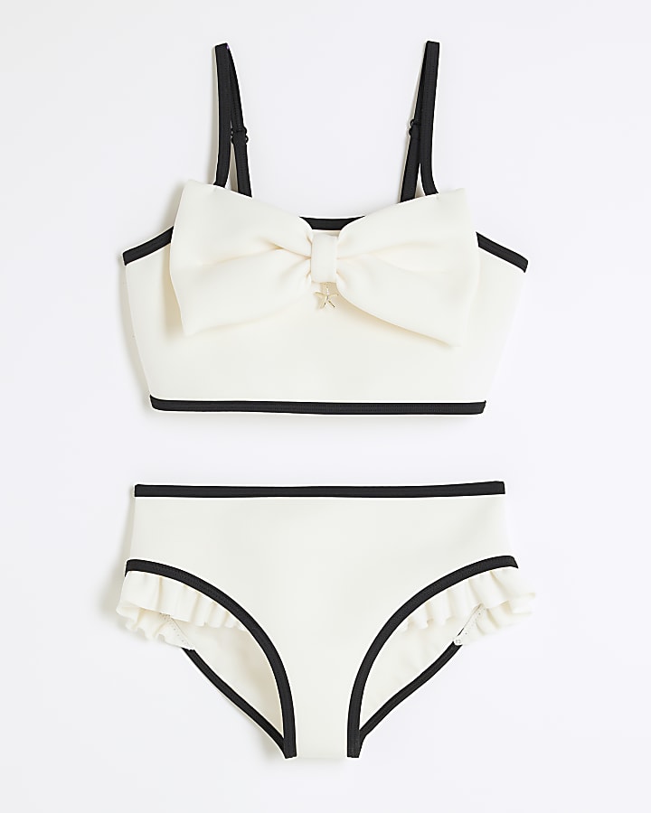 Girls White 3D Bow Bikini Set