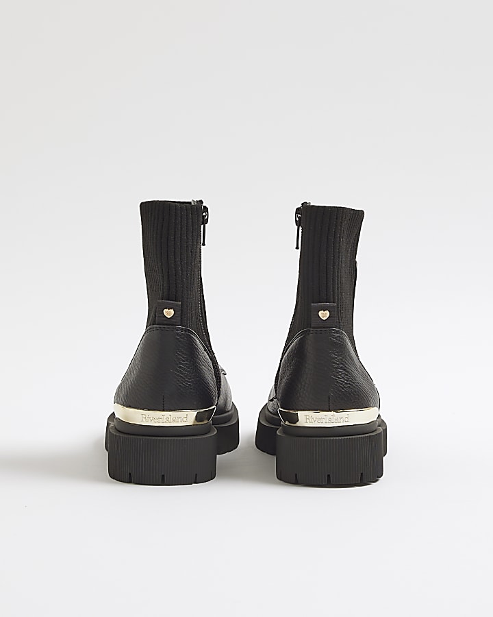 Girls Black Zip Front Boots