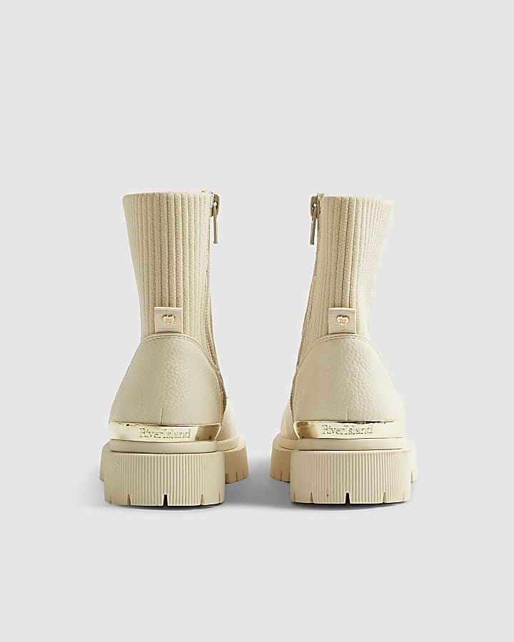 Girls Cream Zip Front Boots