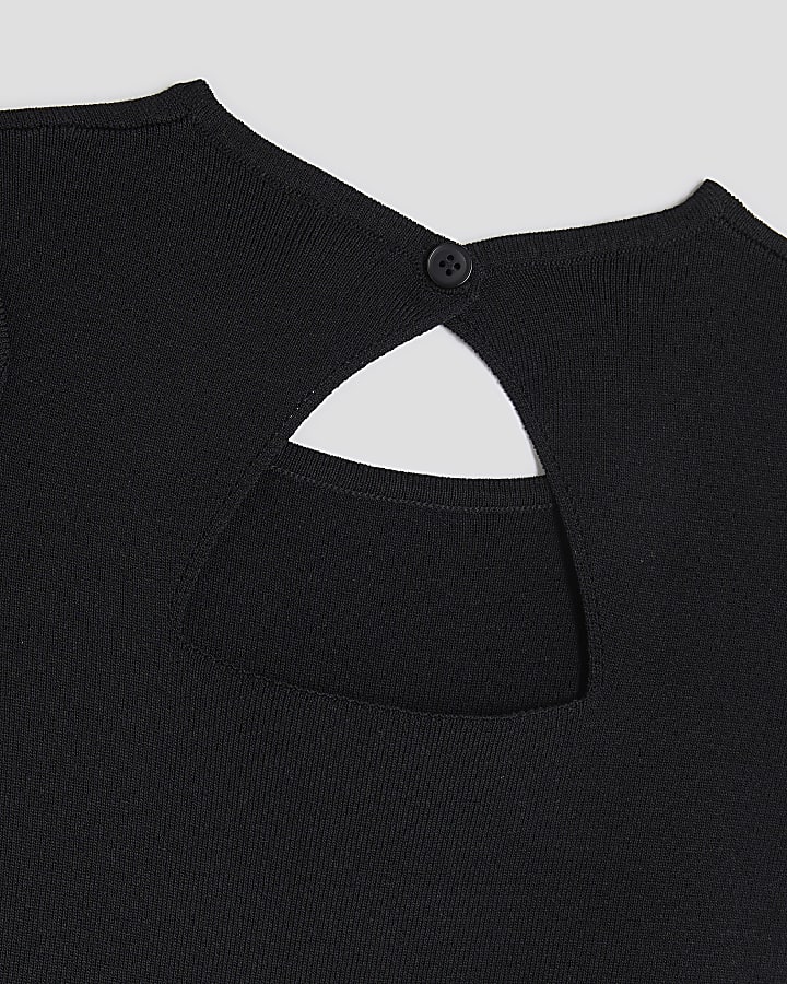 Girls Black Embroidered Hem Top