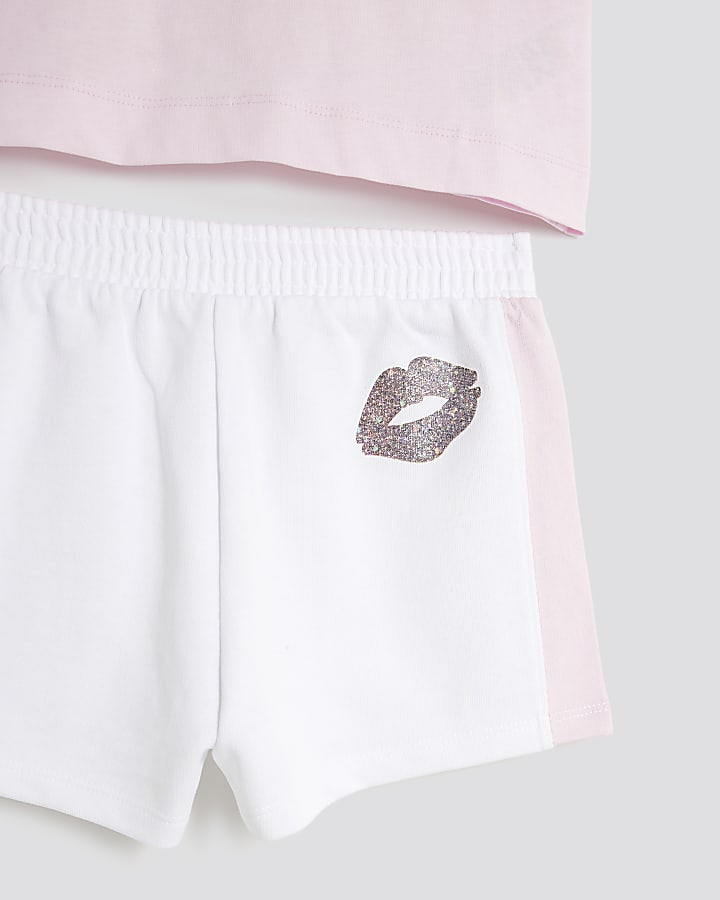 Girls Pink California Lips Crop Top Set