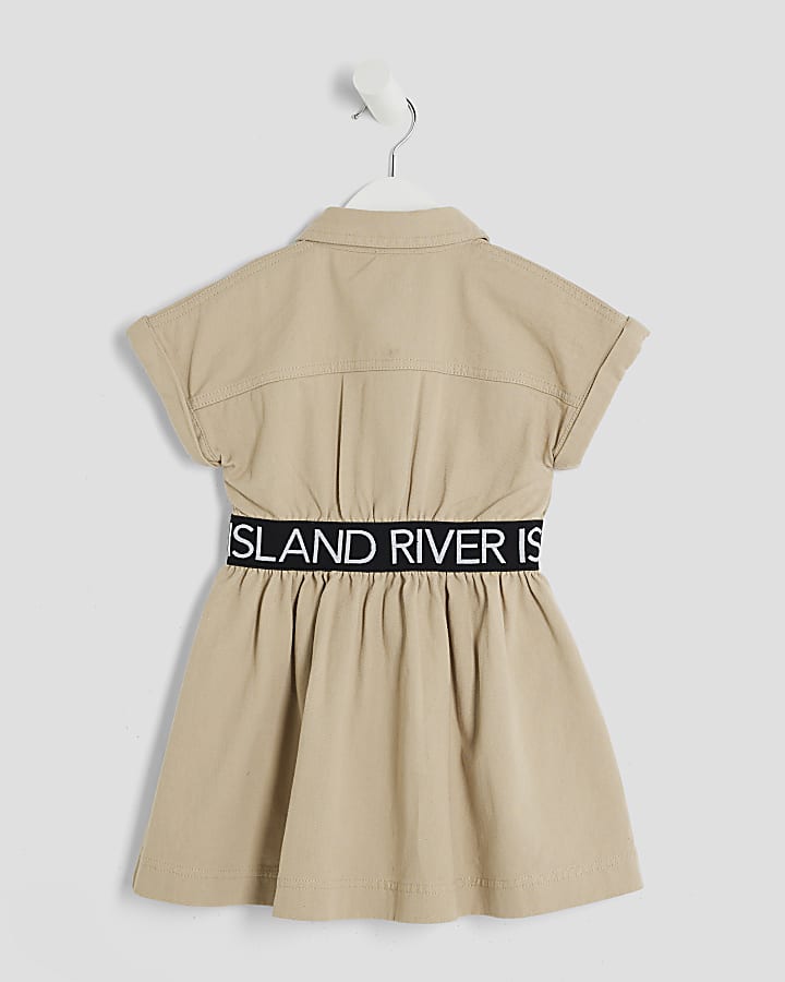 Mini Girls Beige RI Waistband Dress