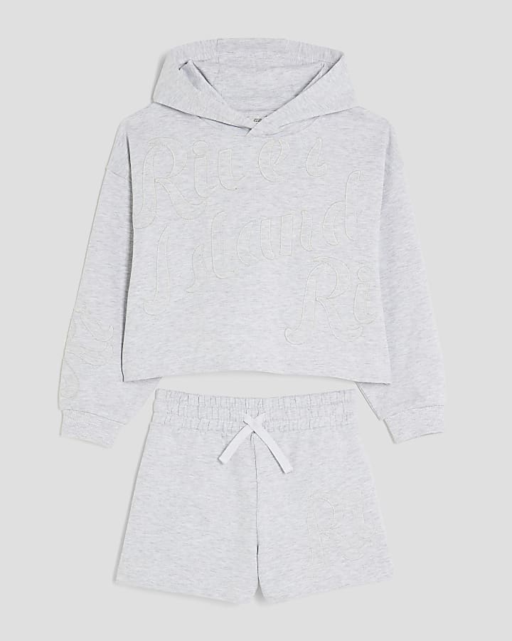 Girls Grey RI Hoodie And Shorts Set