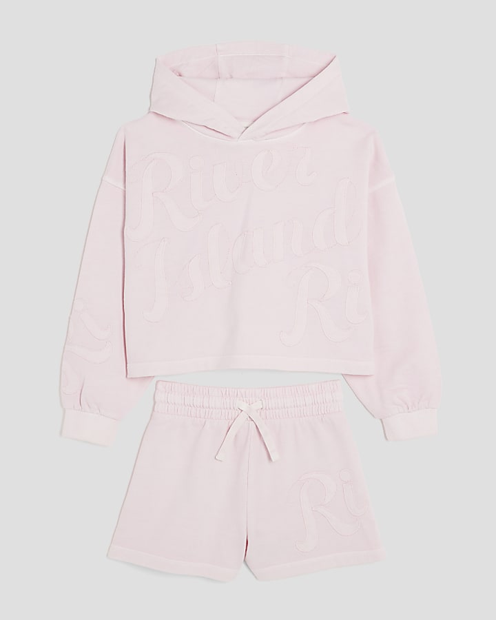 Girls Pink RI Hoodie And Shorts Set