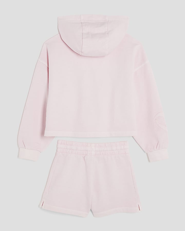 Girls Pink RI Hoodie And Shorts Set