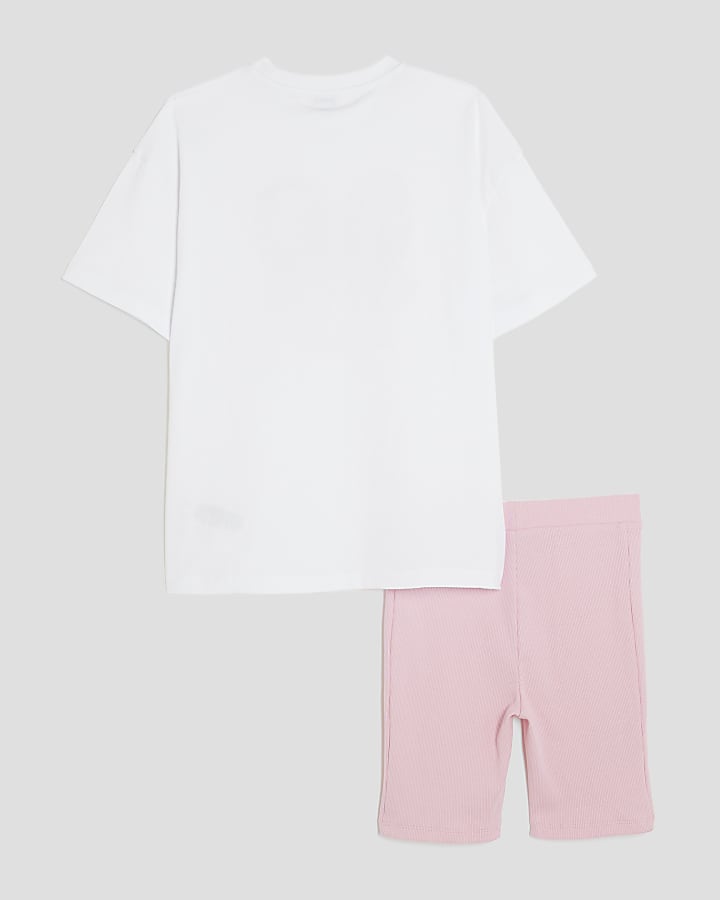 Girls Pink Bow T-Shirt And Cycle Shorts Set