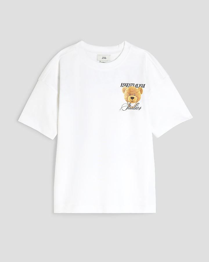 Boys White Essentialism Bear T-Shirt