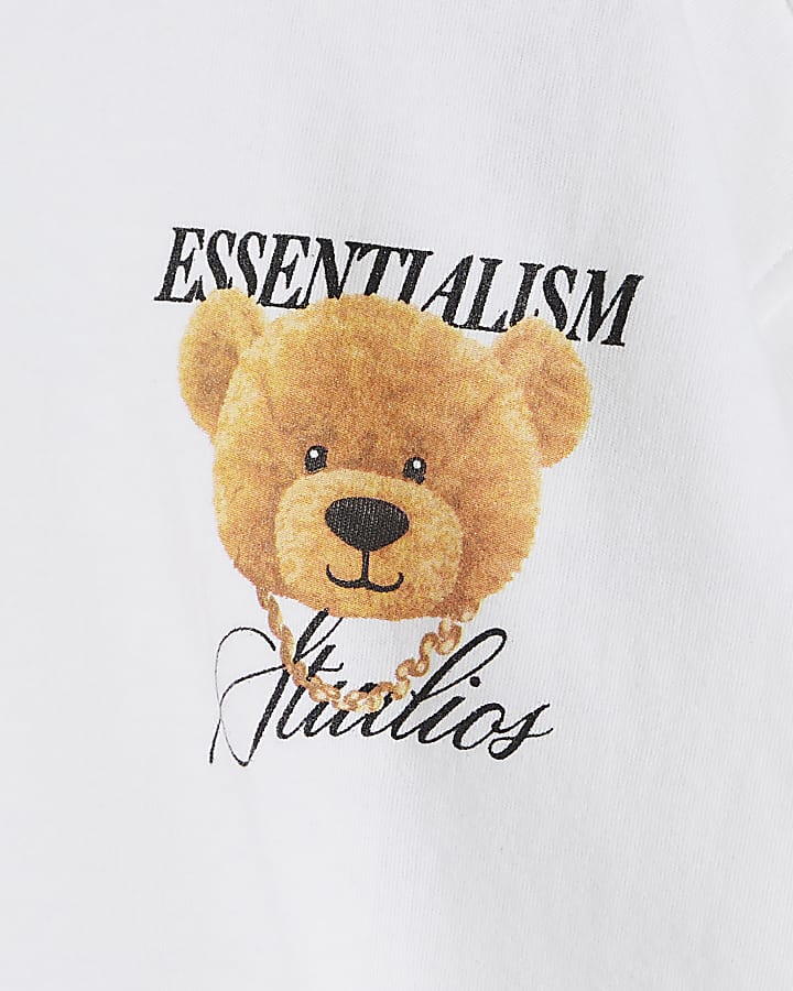 Mini Boys White Essentialism Bear T-Shirt