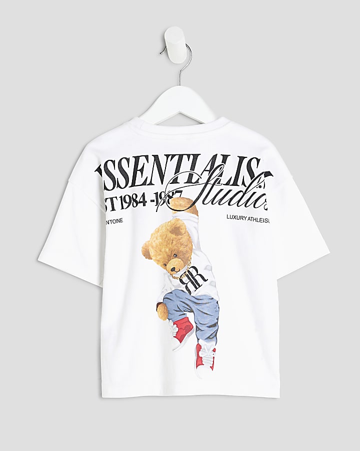 Mini Boys White Essentialism Bear T-Shirt