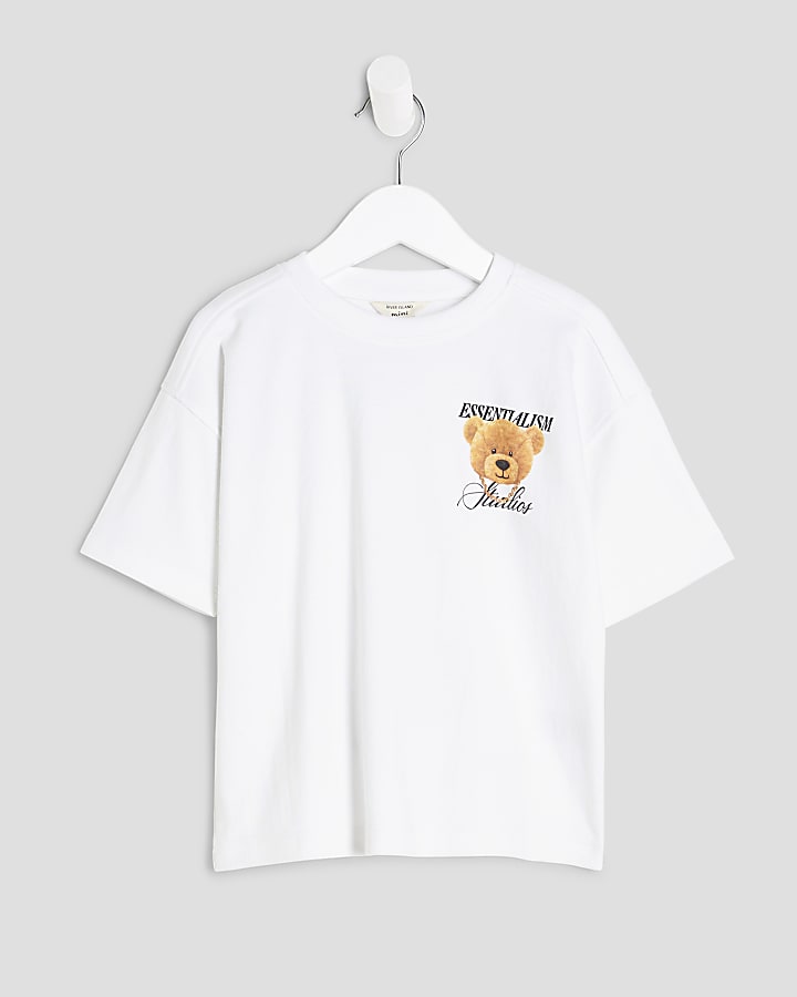 Mini Boys White Essentialism Bear T-Shirt