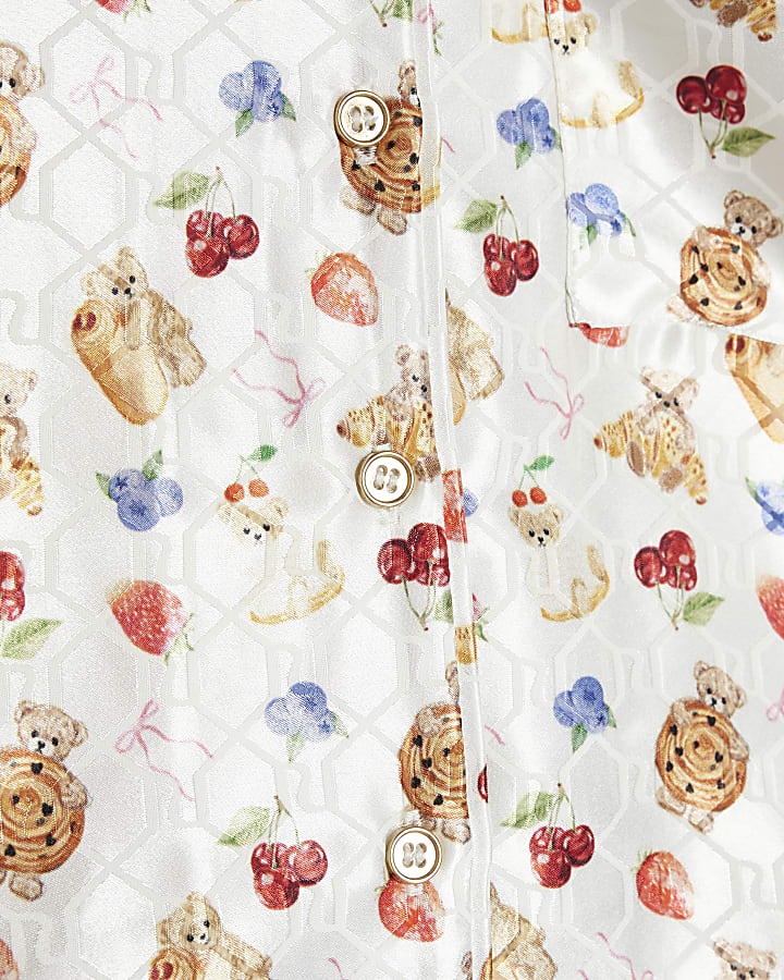 Girls Cream Satin Bakery Bear Pyjamas Set